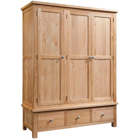 Chunky Oak TRIPLE WARDROBE WITH 3 DRAWERS